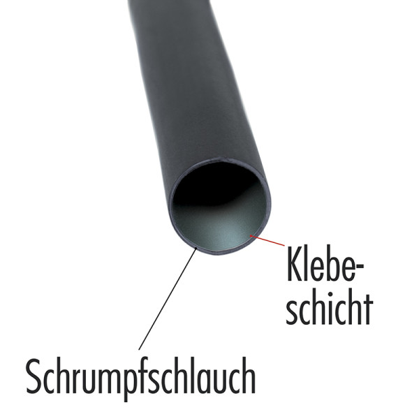 Klebe-Schrumpfschlauch 3:1 15mm Meterware, Farbe schwarz